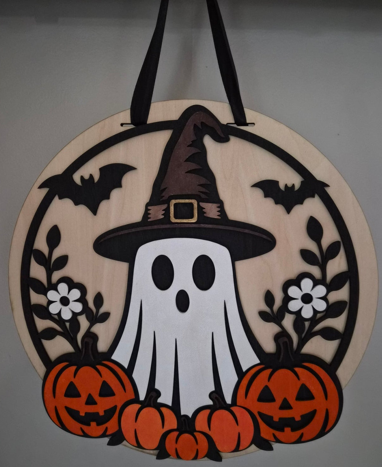 Ghost with Pumpkins Door Hanger