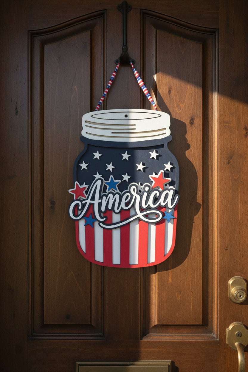 America Mason Jar Door Hanger